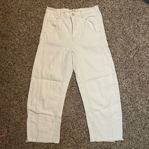 Free People white, loose fit, raw hem jean, size 26